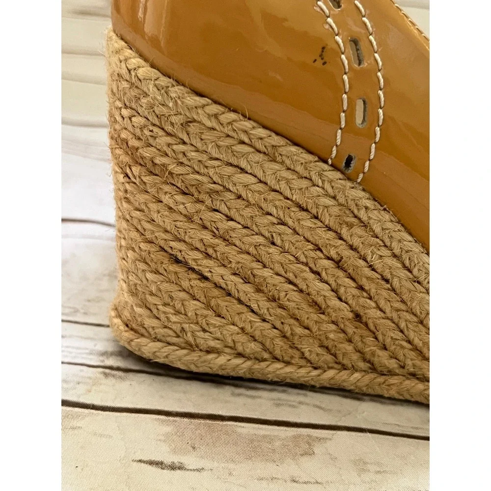 LK Bennett Espadrille Wedges Tan Patent Leather Brogue Detail EU 36 US 6